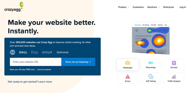 ux tools: crazy egg homepage 